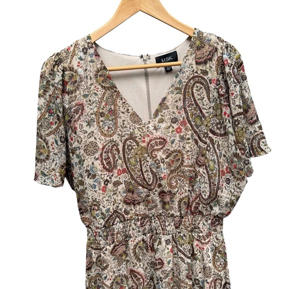MSK Women's Paisley-Print Flutter-Sleeve Maxi Dress L Wedding Guest Office Wear - Picture 7 of 16